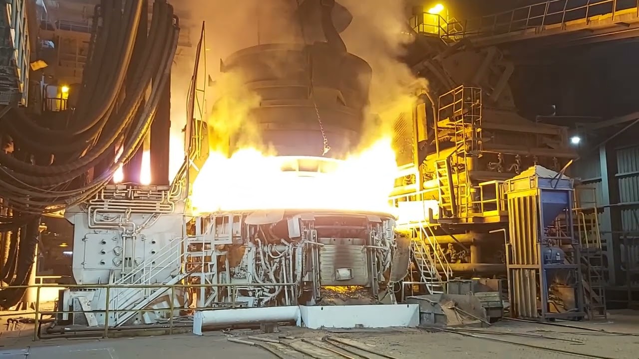 Electric arc furnace in operation