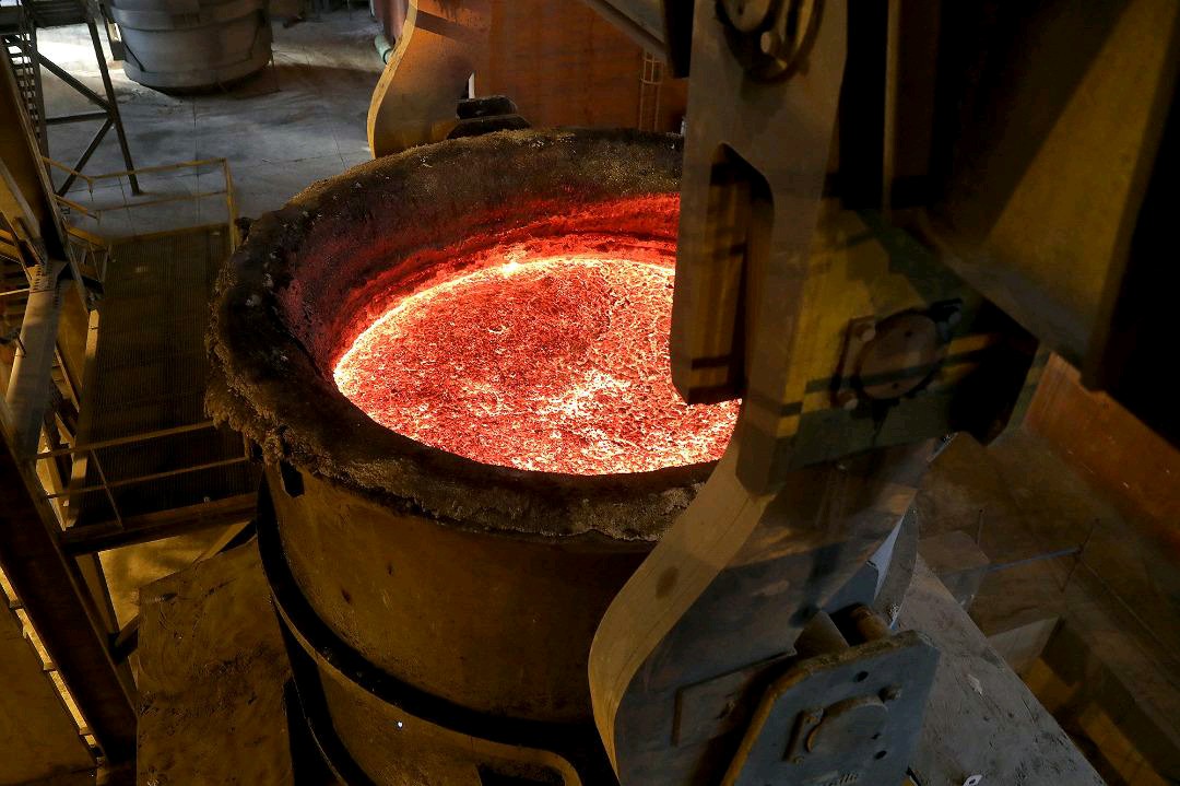 Steel ladle in operation